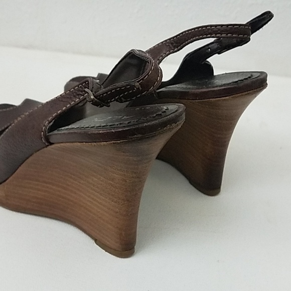 aldo sz 7 peep toe wedge sandels brown pebble - Picture 5 of 8
